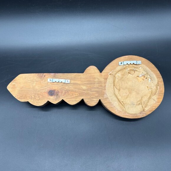 Vintage Wooden Key Holder Hooks Cross Stitch Retro Brown Wall Hanging Decor - Picture 3 of 9